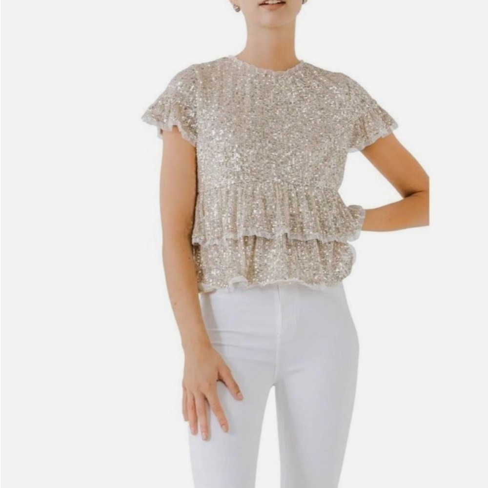 Sequins Baby Doll Top with Mesh from Endless Rose